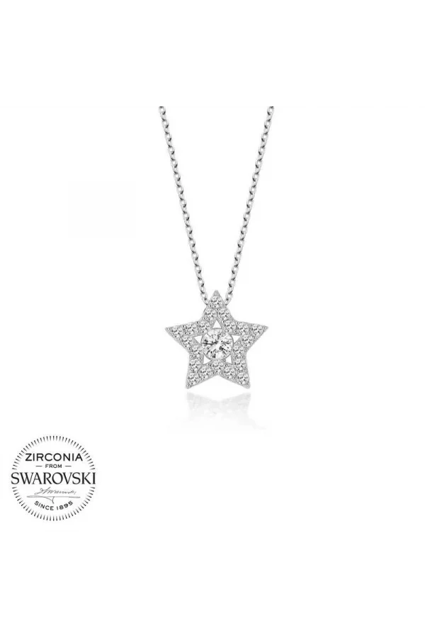 Luz&Pos Swarovski Taşlı Gümüş Yıldız Tektaş Bayan Kolye