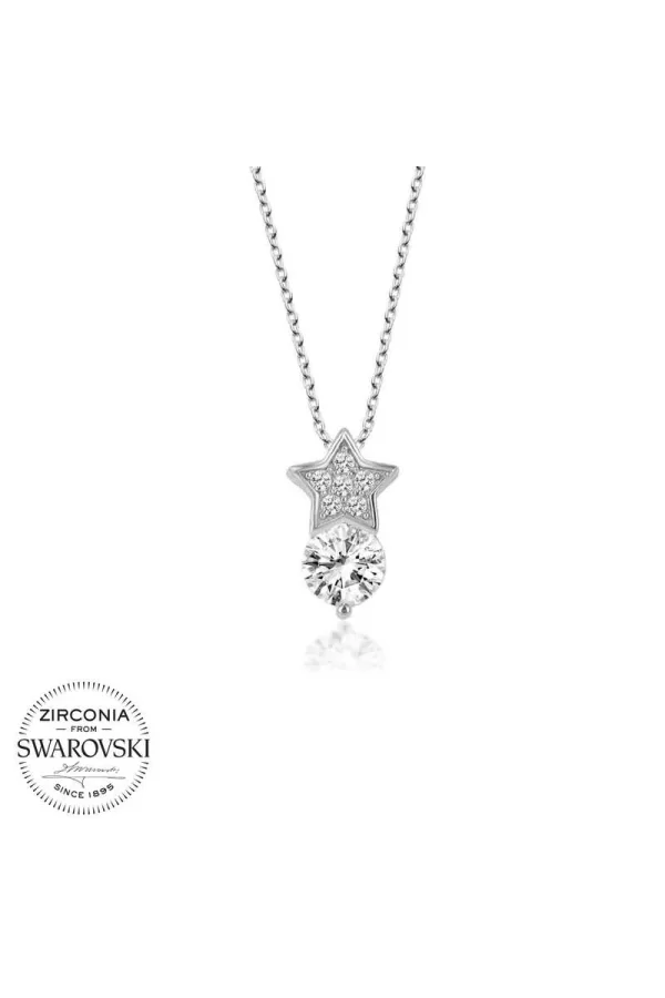 Luz&Pos Swarovski Taşlı Gümüş Yıldız Tektaş Bayan Kolye