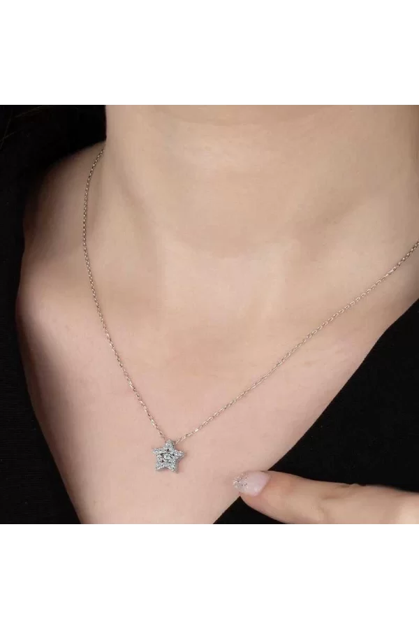 Luz&Pos Swarovski Taşlı Gümüş Yıldız Tektaş Bayan Kolye