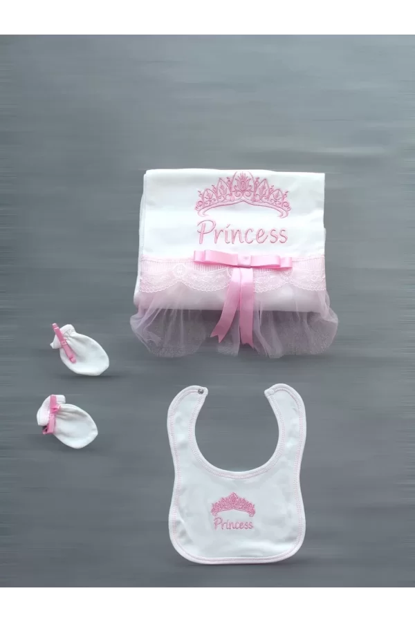 Luz&Pos Taçlı Prensesim Nakışlı  10lu Zıbın Takımı Hastane Çıkışı Pembe