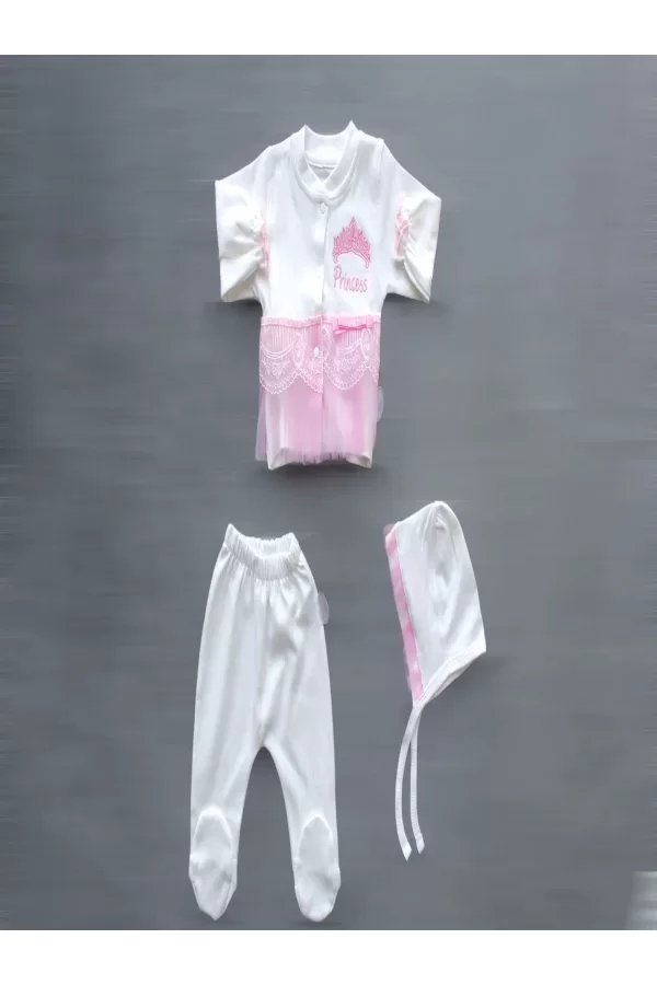 Luz&Pos Taçlı Prensesim Nakışlı  10lu Zıbın Takımı Hastane Çıkışı Pembe