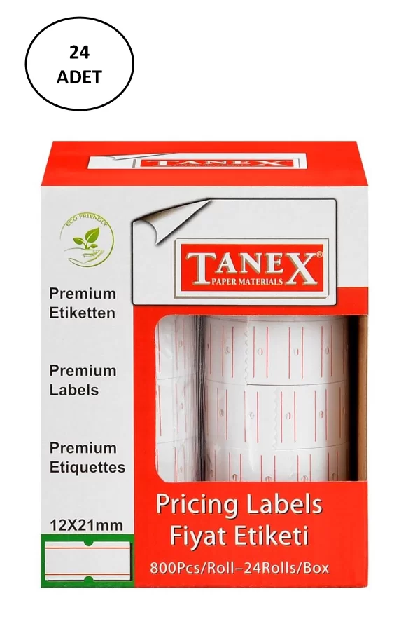 Tanex Fiyat Etiketi Çizgili 12x21 mm Beyaz Motex 24lü