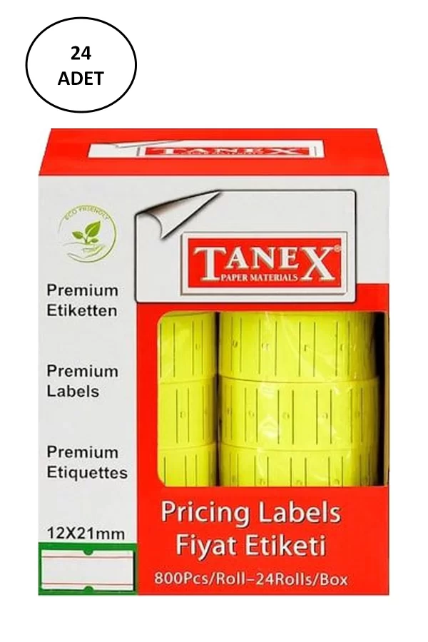 Tanex Makine Fiyat Etiketi 12X21 Mm Çizgili Fosforlu Sarı 24lü