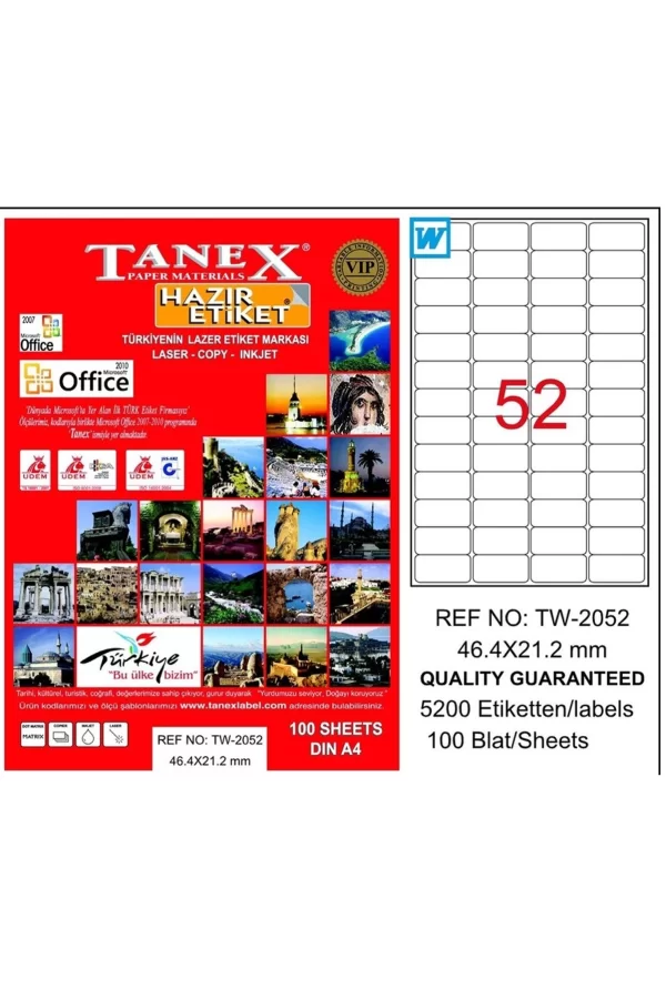Tanex Tw-2052 46,4x21,2 Mm Lazer Etiket 100lü