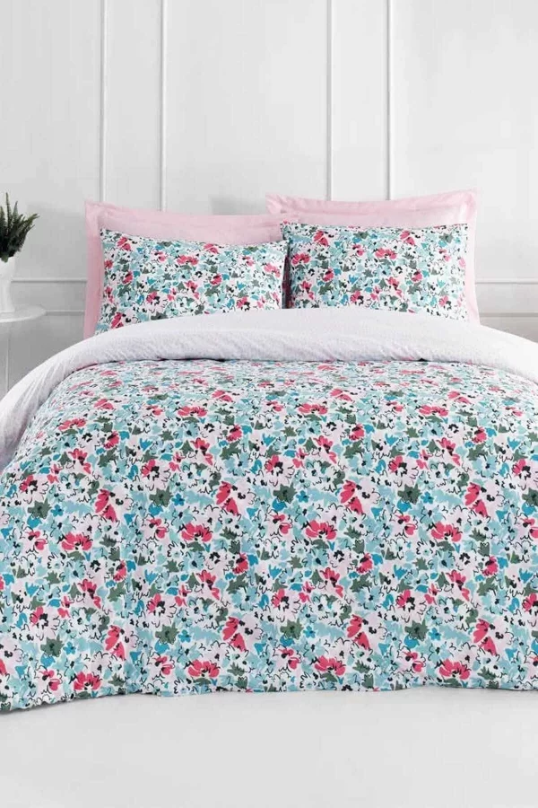 Tek Kişilik Pamuklu Nevresim Takımı Fitted Çarşaflı Lastikli Aida Pink Puff