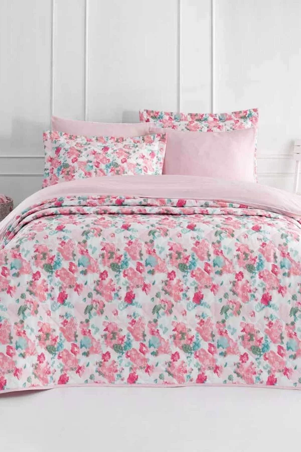 Tek Kişilik Pamuklu Nevresim Takımı Fitted Çarşaflı Lastikli Harper Pink Puff
