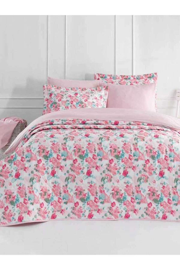 Tek Kişilik Pamuklu Nevresim Takımı Fitted Çarşaflı Lastikli Harper Pink Puff