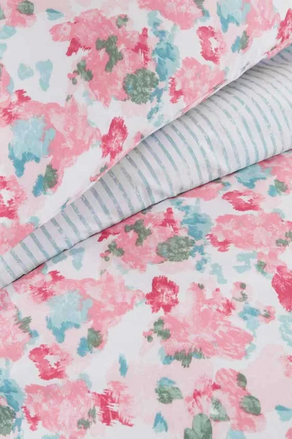 Tek Kişilik Pamuklu Nevresim Takımı Fitted Çarşaflı Lastikli Harper Pink Puff