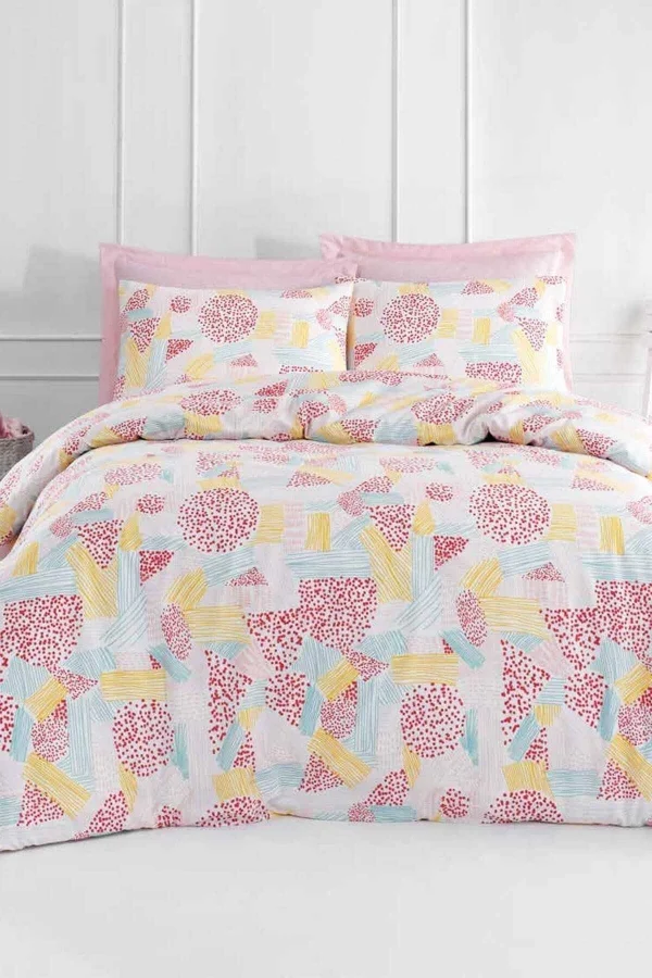 Tek Kişilik Pamuklu Nevresim Takımı Fitted Çarşaflı Lastikli Liv Pink Puff