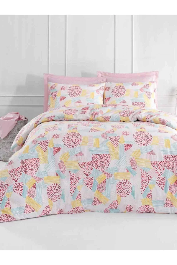Tek Kişilik Pamuklu Nevresim Takımı Fitted Çarşaflı Lastikli Liv Pink Puff