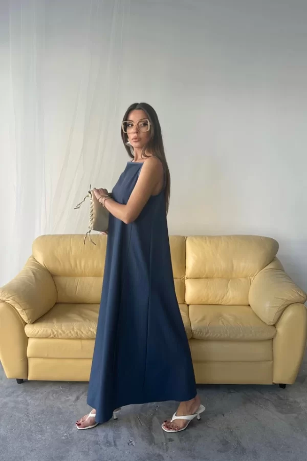TENCEL KOLSUZ SALAŞ ELBİSE - İndigo