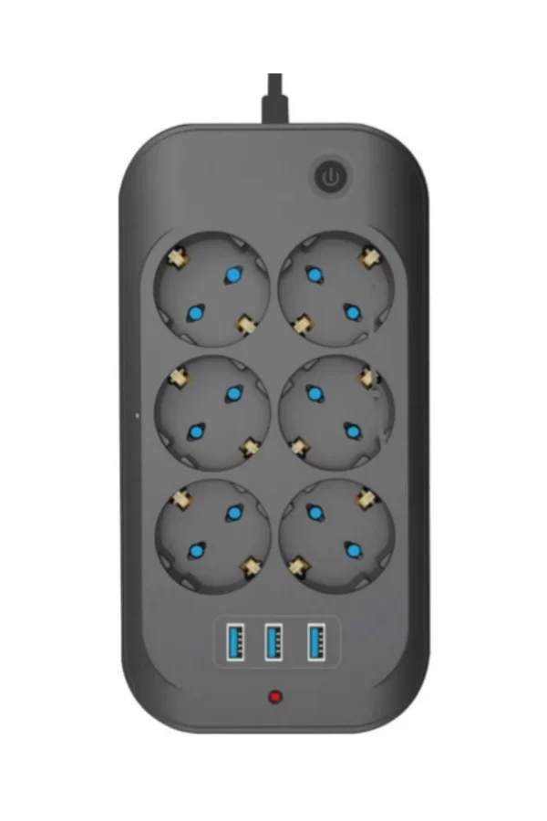 Termal Akım Korumalı, Çocuk Korumalı, 6’lı 2 Mt Uzatma Kablosu 6 X Priz, 3 X Usb