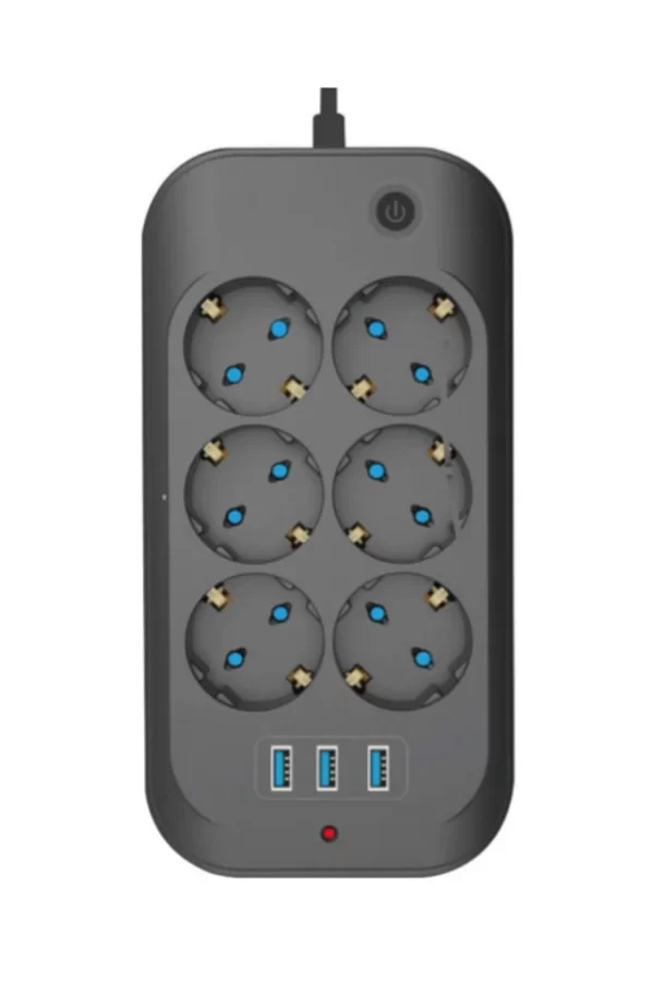 Termal Akım Korumalı, Çocuk Korumalı, 6’lı 2 Mt Uzatma Kablosu 6 X Priz, 3 X Usb