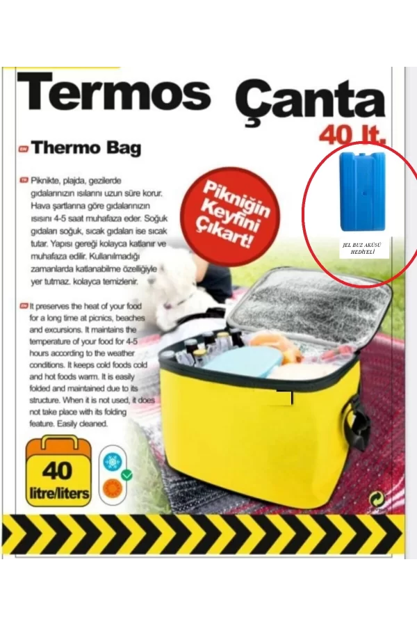 Termos Çanta - Piknik Çantası Buz Aküsü Hediyeli 40lt