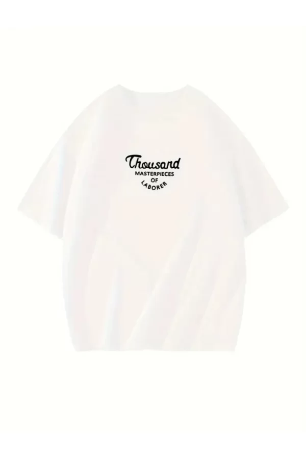 Thousand Baskılı Oversize Bisiklet Yaka T-shirt - Beyaz