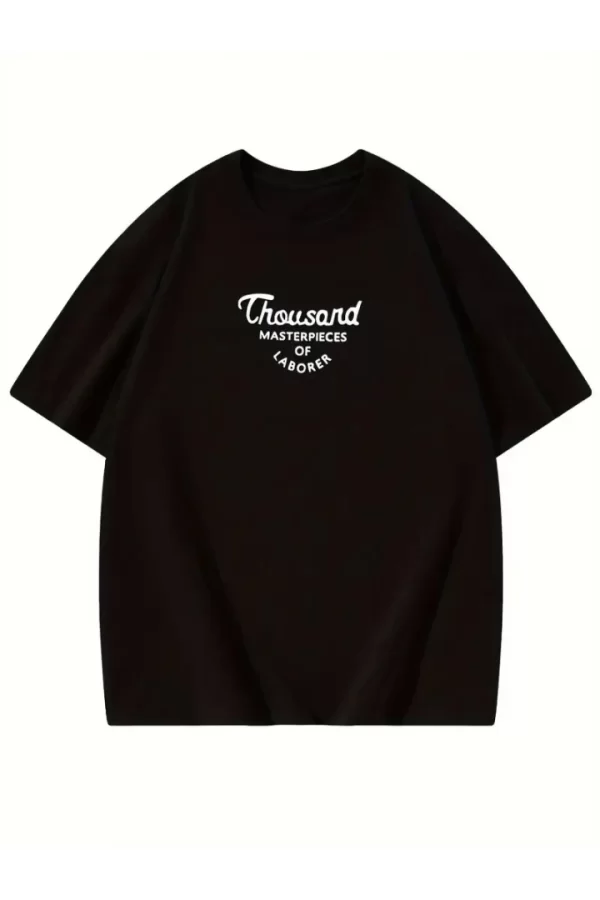 Thousand Baskılı Oversize Bisiklet Yaka T-shirt - Siyah