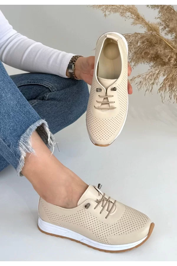 Tone Bej Cilt Bağcıklı Spor Ayakkabı