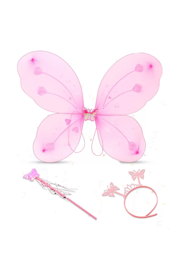 Toz Pembe Kelebek Kanadı Tacı ve Sopası