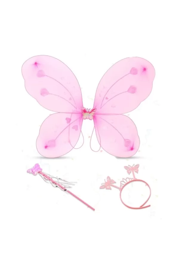 Toz Pembe Kelebek Kanadı Tacı ve Sopası