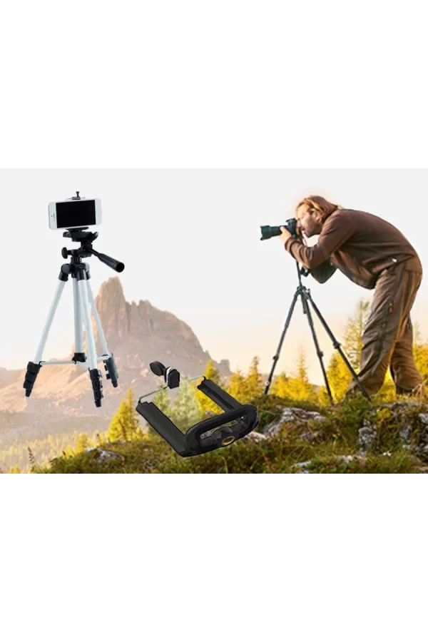 Tripod : Telefon Ve Kamera Tutucu Ayak + Telefon Tutucu - 105cm