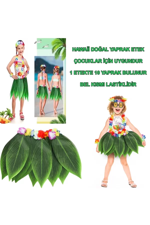 Tropikal Esintili Hawaii Yapraklı Parti Eteği Çocuk Boy