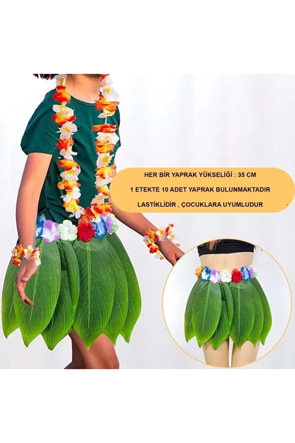 Tropikal Esintili Hawaii Yapraklı Parti Eteği Çocuk Boy