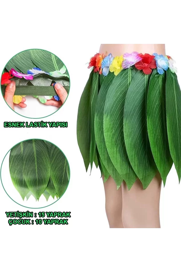 Tropikal Esintili Hawaii Yapraklı Parti Eteği Yetişkin Boy
