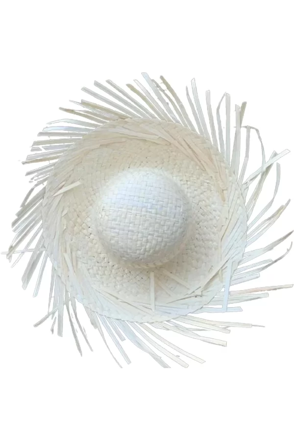 Tropikal Parti Beyaz Hasır Hawaii Şapkası 13x36 Cm