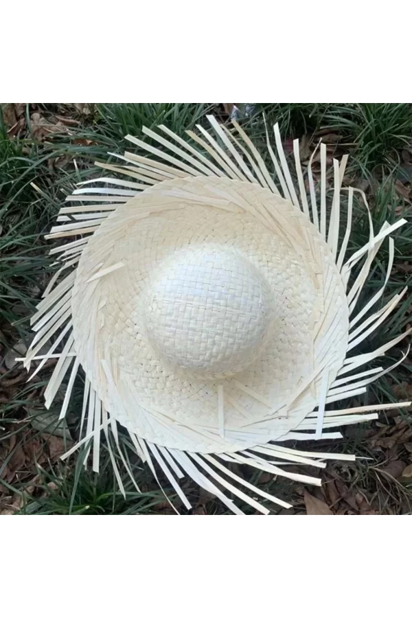 Tropikal Parti Beyaz Hasır Hawaii Şapkası 13x36 Cm
