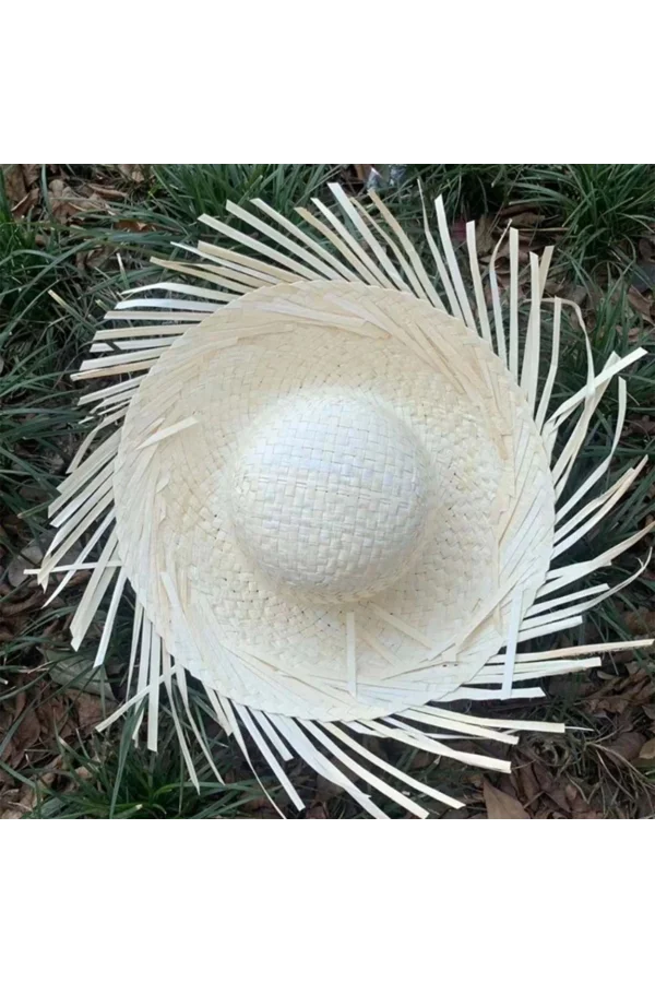 Tropikal Parti Beyaz Hasır Hawaii Şapkası 13x36 Cm