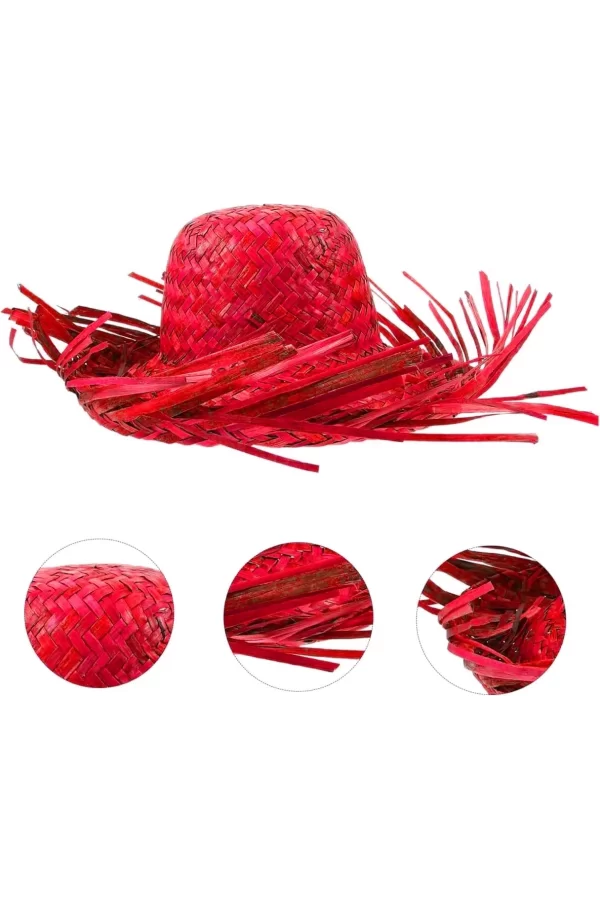 Tropikal Parti Kırmızı Hasır Hawaii Şapkası 13x36 Cm