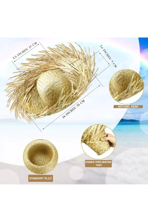 Tropikal Parti Natural Hasır Şapka