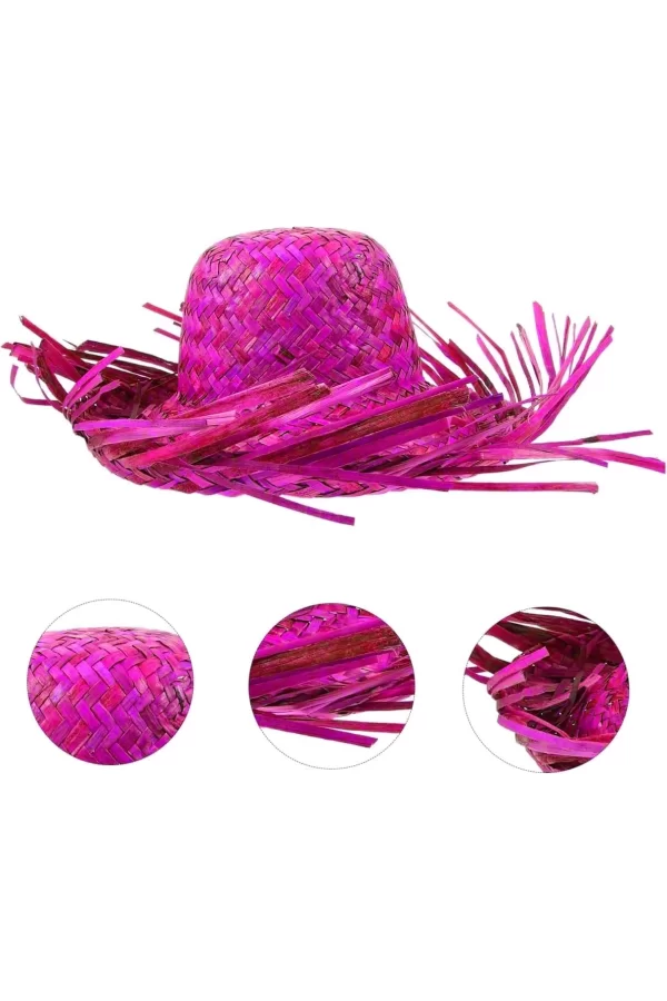 Tropikal Parti Pembe Fuşya Hasır Hawaii Şapkası 13x36 Cm