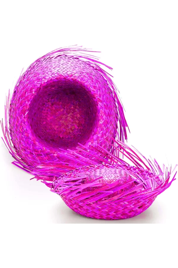 Tropikal Parti Pembe Fuşya Hasır Hawaii Şapkası 13x36 Cm