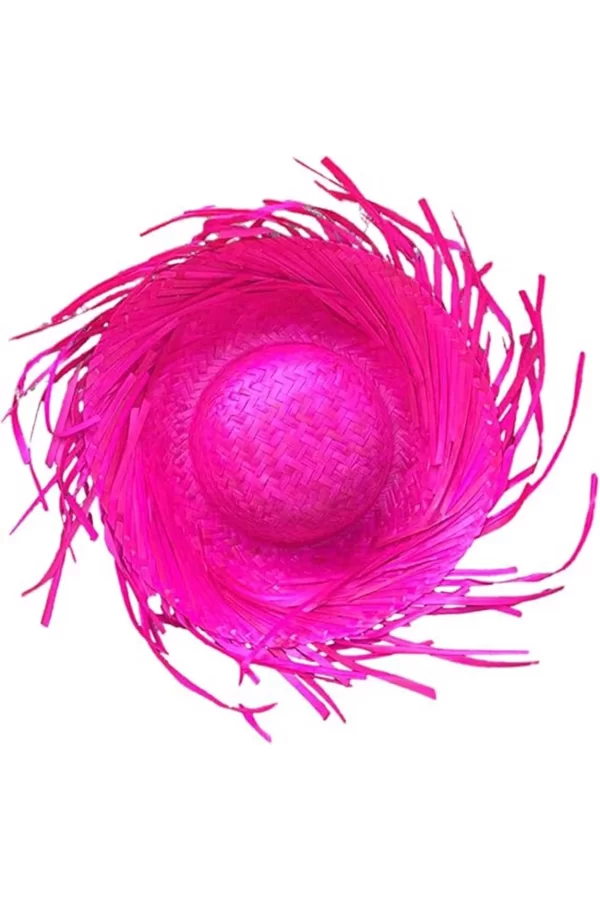 Tropikal Parti Pembe Fuşya Hasır Hawaii Şapkası 13x36 Cm