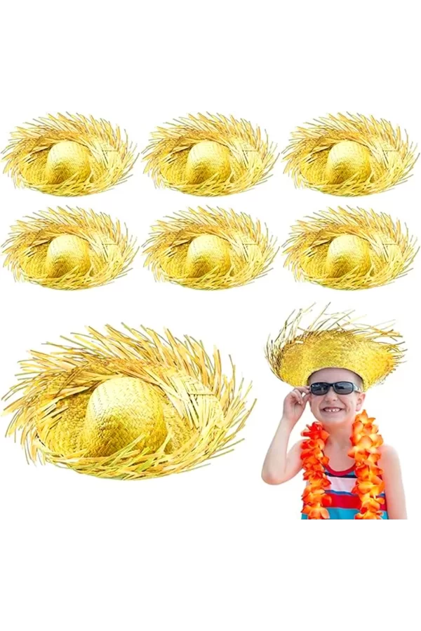Tropikal Parti Sarı Hasır Hawaii Şapkası 13x36 Cm