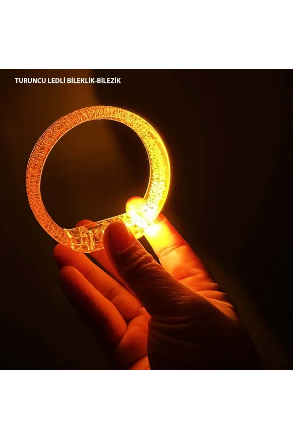 Turuncu Led Işıklı Baskı Yapılabilen Pilli Bileklik Bilezik 1,5 Cm Genişlik
