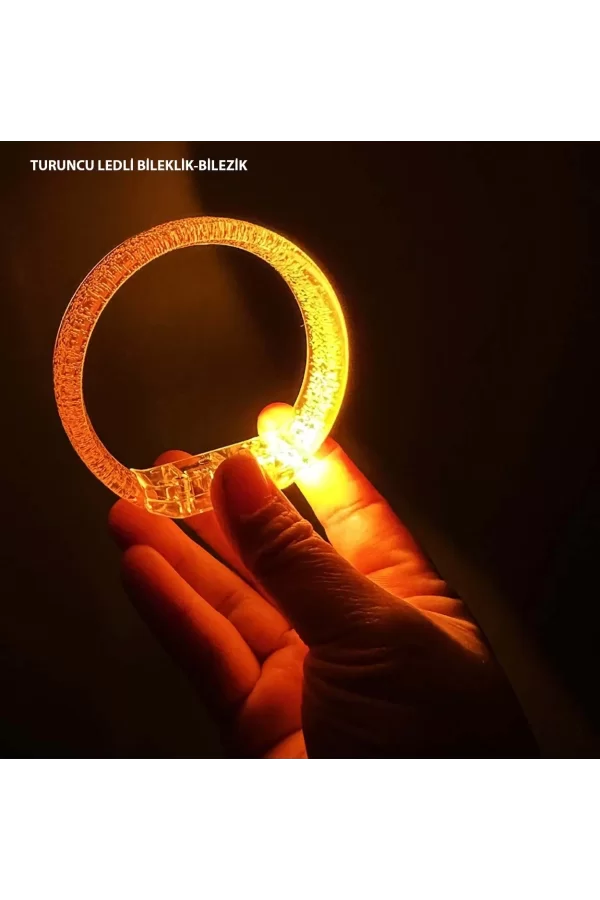 Turuncu Led Işıklı Baskı Yapılabilen Pilli Bileklik Bilezik 1,5 Cm Genişlik