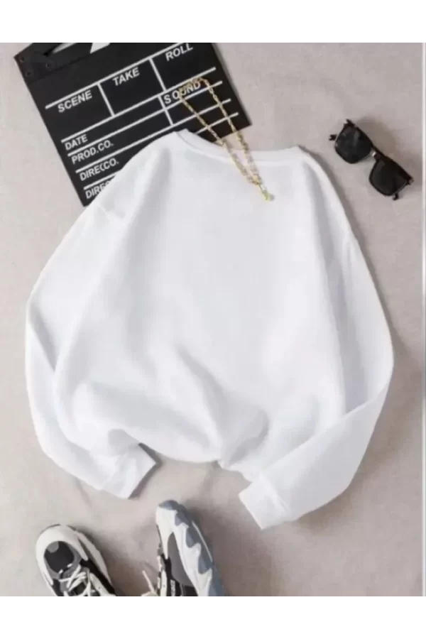 Üç İplik Biskilet Yaka Basic SweatShirt - Beyaz