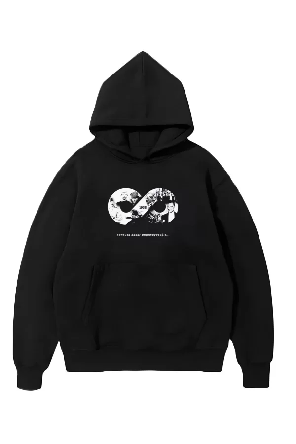 Luz&Pos Üç İplik Kapüşonlu 10 Kasıma Özel Sweatshirt - Siyah
