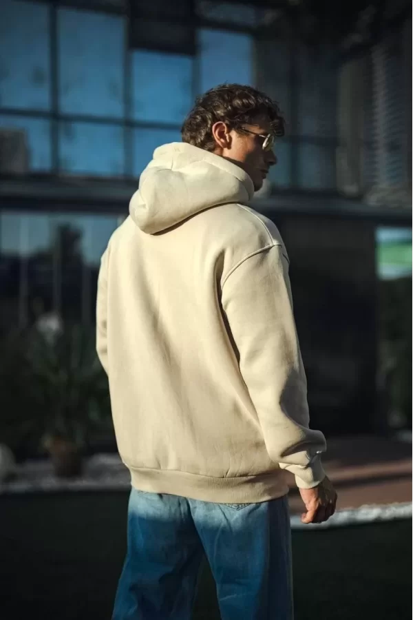 Luz&Pos Üç İplik Penye Kapüşonlu Basic Sweatshirt - Bej