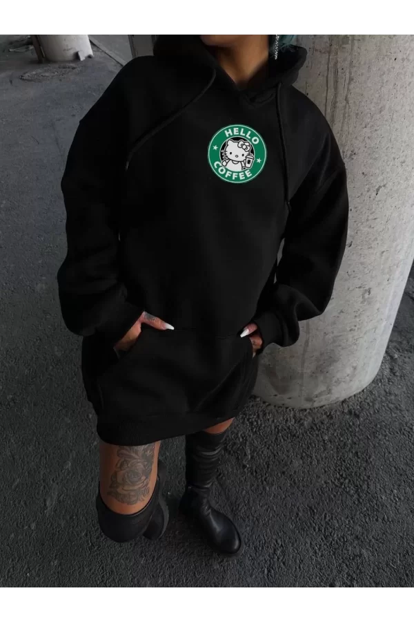 Luz&Pos Üç İplik Penye Uzun Kol Kapüşonlu Sweatshirt - Siyah