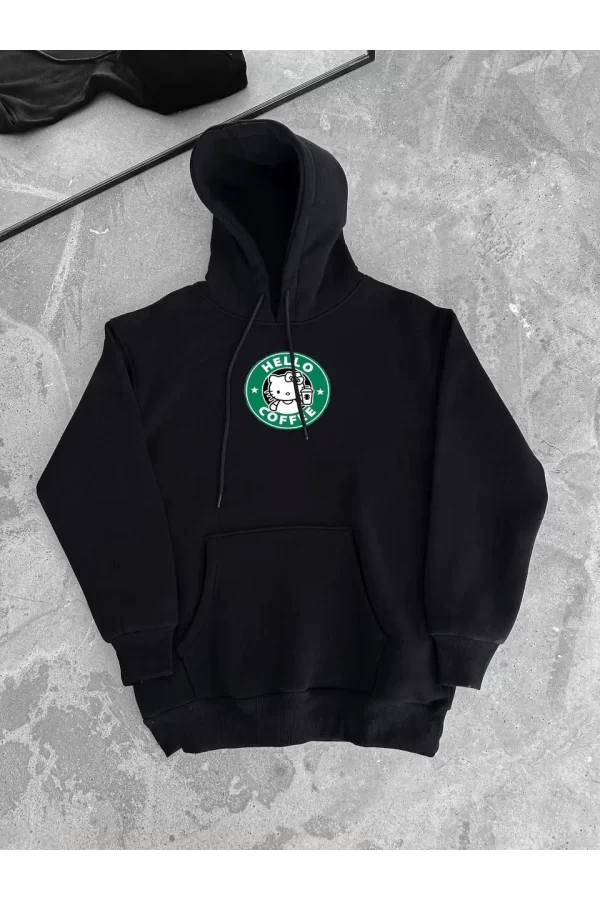 Luz&Pos Üç İplik Penye Uzun Kol Kapüşonlu Sweatshirt - Siyah