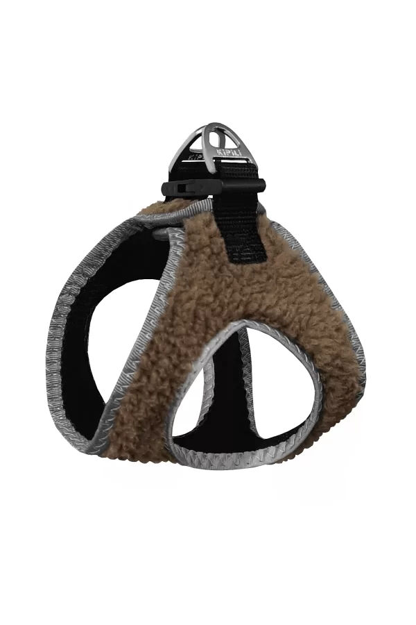 Üç Kilitli Kürklü Kedi Köpek Göğüs Tasması 20-24 cm XXX-Small Taba