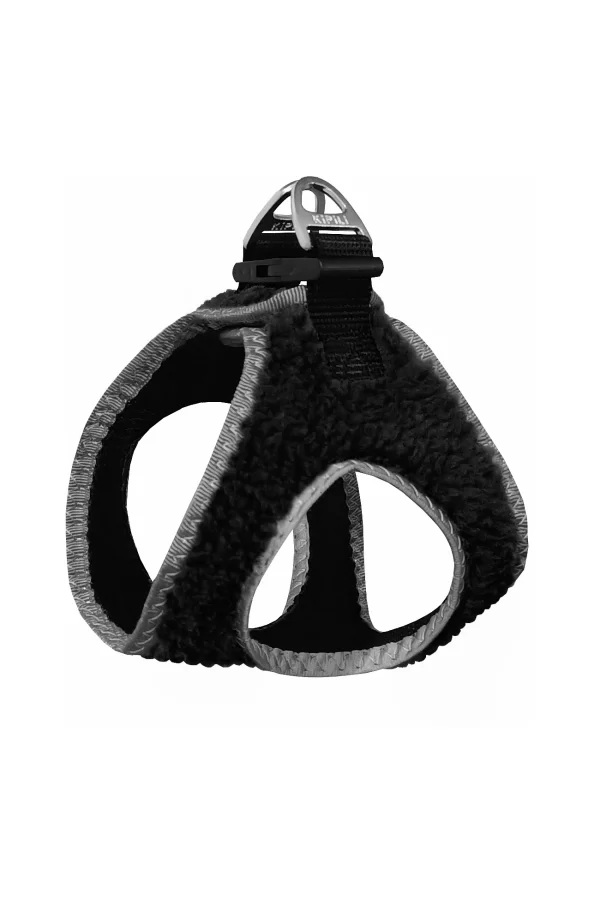 Üç Kilitli Kürklü Kedi Köpek Göğüs Tasması 32-40 cm Medium Siyah
