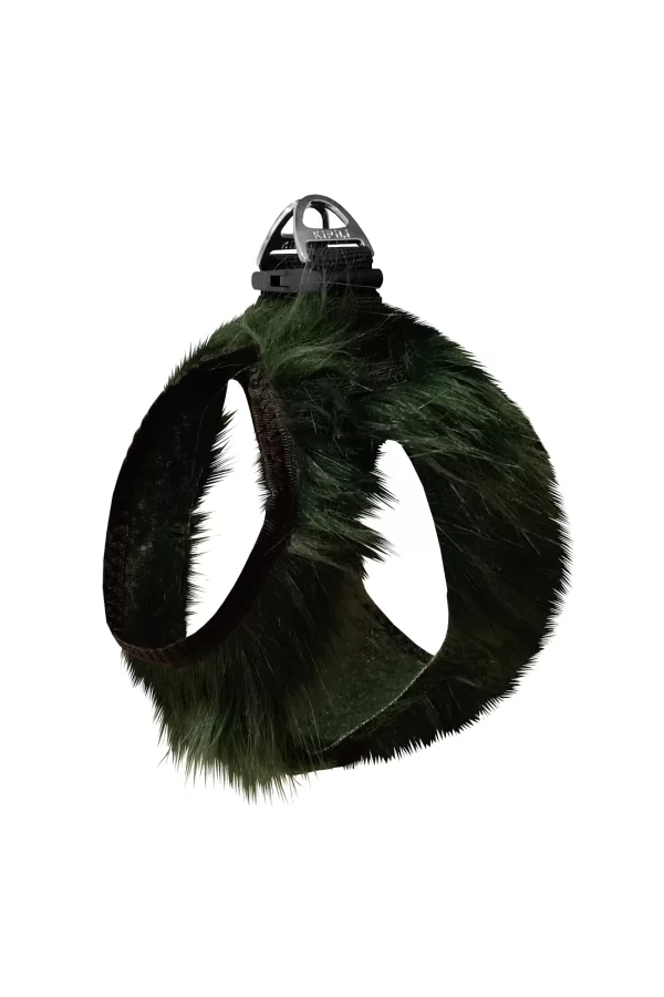 Üç Kilitli Peluş Kedi Köpek Göğüs Tasması 32-40 cm Medium Yeşil