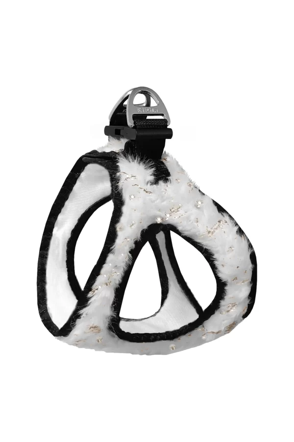 Üç Kilitli Simli Peluş Kedi Köpek Göğüs Tasması 20-24 cm XXX-Small Beyaz