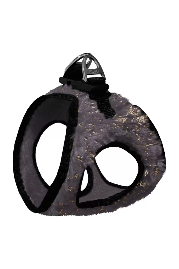 Üç Kilitli Simli Peluş Kedi Köpek Göğüs Tasması 24-28 cm XX-Small Gri