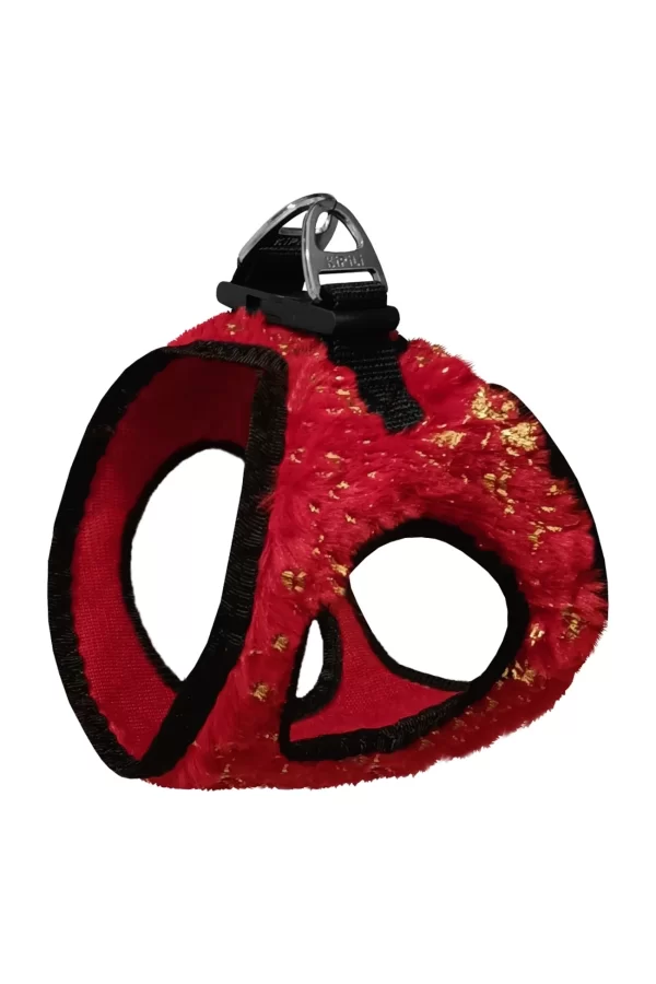Üç Kilitli Simli Peluş Kedi Köpek Göğüs Tasması 24-28 cm XX-Small Kırmızı