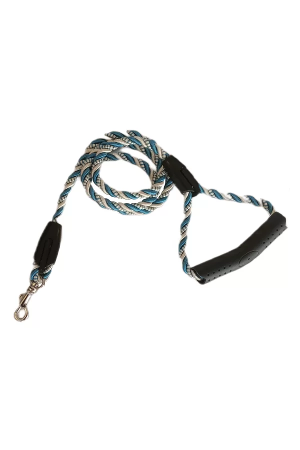 Üçlü Sarmallı Köpek Gezdirme Halatı 1 cm-120 cm Mavi Beyaz